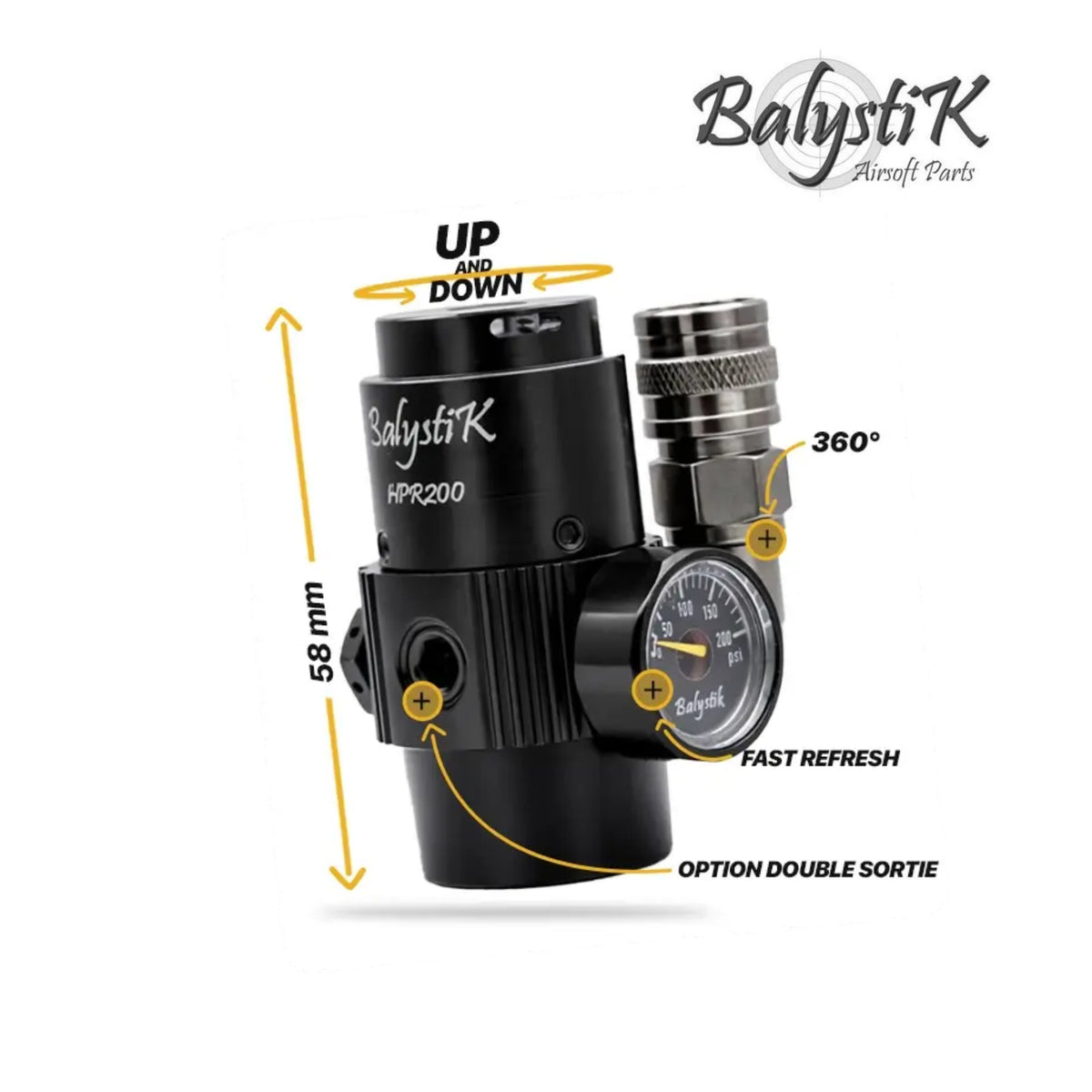 Balystik HPR200 Ultra-Compact HPA Regulator – Titanium Silver – US